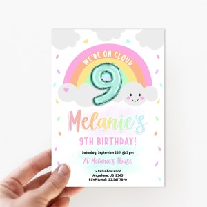Cloud Nine Birthday Invitation Girl Birthday Invitation Rainbow Birthday Invitation Could Nine Rainbow  Editable Through Templett