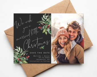 Christmas Save The Date, Christmas Wedding Card, Winter Wedding, Save The Date, Merry Little Christmas, Instant Download, Editable File