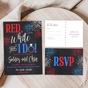 4th of July Wedding Invitation, Fireworks Wedding Invitation Set, 4th of July Invitation, Red White and I Do, Editable Wedding Invitation