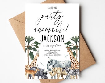 Party Animal Invitation, Wild Animal Invitation, Safari Birthday Invite, Party Animal Invite, Zoo Invite, Editable Through Templett