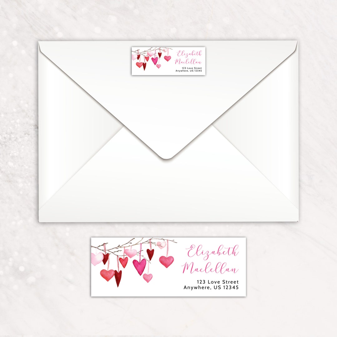 Hearts Address Label, Valentine's Party, Editable Template, Address Label, Instant Download