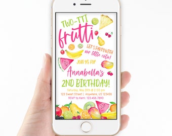 Fruit Birthday, Twotti Frutti, Tutti Fruity, Text Message Invitation, Electronic Invitation, Text Invitation, Smartphone Invitation