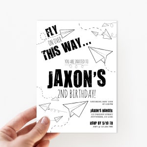 Paper Airplane Birthday Invitation, Airplane Party, Too Fly, Too Cool, Paper Airplane Invitation,  Instant Download, Edit with Templett