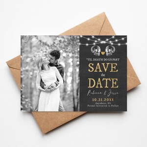 Halloween Save The Date Card Photo Save The Date Magnet For Halloween Wedding Til Death Do Us Part Halloween Themed Edit Through Templett