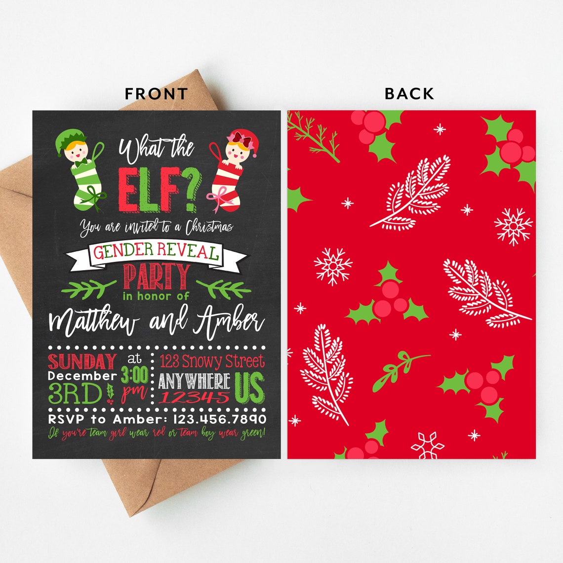 Christmas Gender Reveal Party Invitation Holiday Gender Reveal Etsy