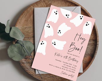 Pink Ghost Birthday Invitation: Kids Costume Party (Digital Download)