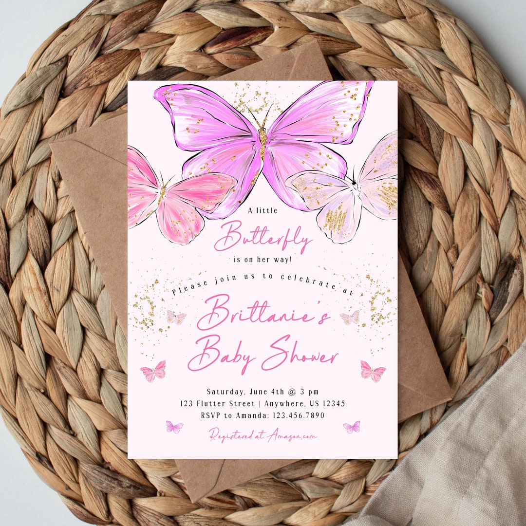 Butterfly Baby Shower Invitation, Butterfly Baby Girl, Butterfly