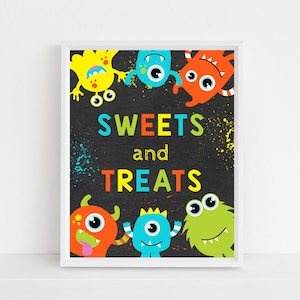 Treats Sign, Monster 1st Birthday, Editable Template, Instant Download, Little Monster Theme, Fun Sweets and Treats, Birthday Party Decor