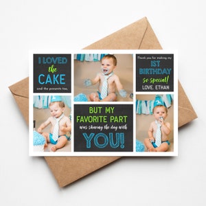 1st Birthday Thank You Card Photo Thank You Card Birthday Thank You Card Printable Thank You Card Kids Editable Templett