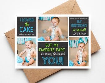 1st Birthday Thank You Card Photo Thank You Card Birthday Thank You Card Printable Thank You Card Kids Editable Templett