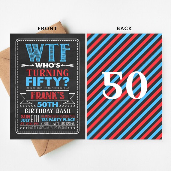 Wtf Anniversaire Wtf Fete Wtf Invitation 50e Anniversaire 40e Etsy France