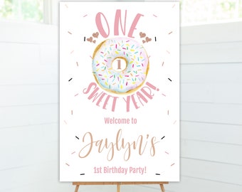 ONE Sweet Year Birthday, 1st Birthday, Welcome Sign, Sweet Celebration, Girl Birthday Party, Cupcakes, Editable Sign, Poster, Templett