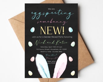 Easter Gender Reveal Party, Somebunny Easter Invitation, Boy or Girl, Pink or Blue, Eggspecting, Bunny Invitation, Editable through Templett