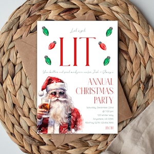 Invitación a fiesta navideña de Papá Noel borracho, plantilla digital editable (5x7)