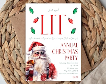 Drunk Santa Christmas Party Invitation, Editable Digital Template (5x7)