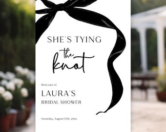 Bridal Shower Welcome Sign: Modern Black Bow, Minimalist Decor (Digital Download)
