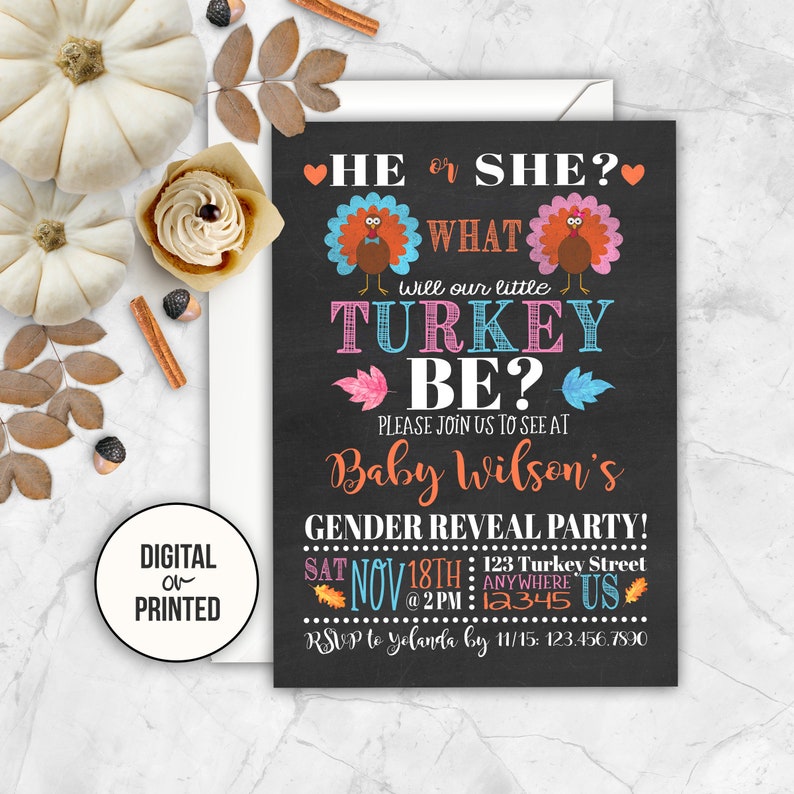 Thanksgiving Gender Reveal Invitation Turkey Gender Reveal Etsy