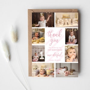 Thank You Card Photo Thank You Card 1st Birthday Thank You Birthday Thank You Card Kid's Thank You Card Printable Editable Templett