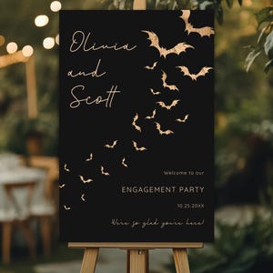 Gothic Bat Wedding Sign, Black Gold Engagement Party Welcome Poster (Digital Download)