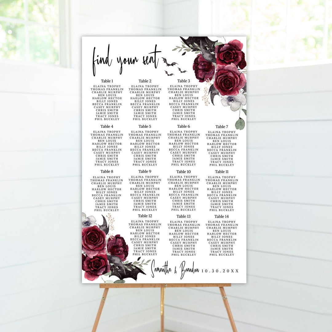 Wedding Seating Chart, Til Death Do Us Part, Halloween Wedding Seating