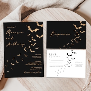 Halloween Wedding Invitation, Wedding Template, Bat Wedding, Gothic Wedding, Death do us Part, Editable File, Instant Download, Templett