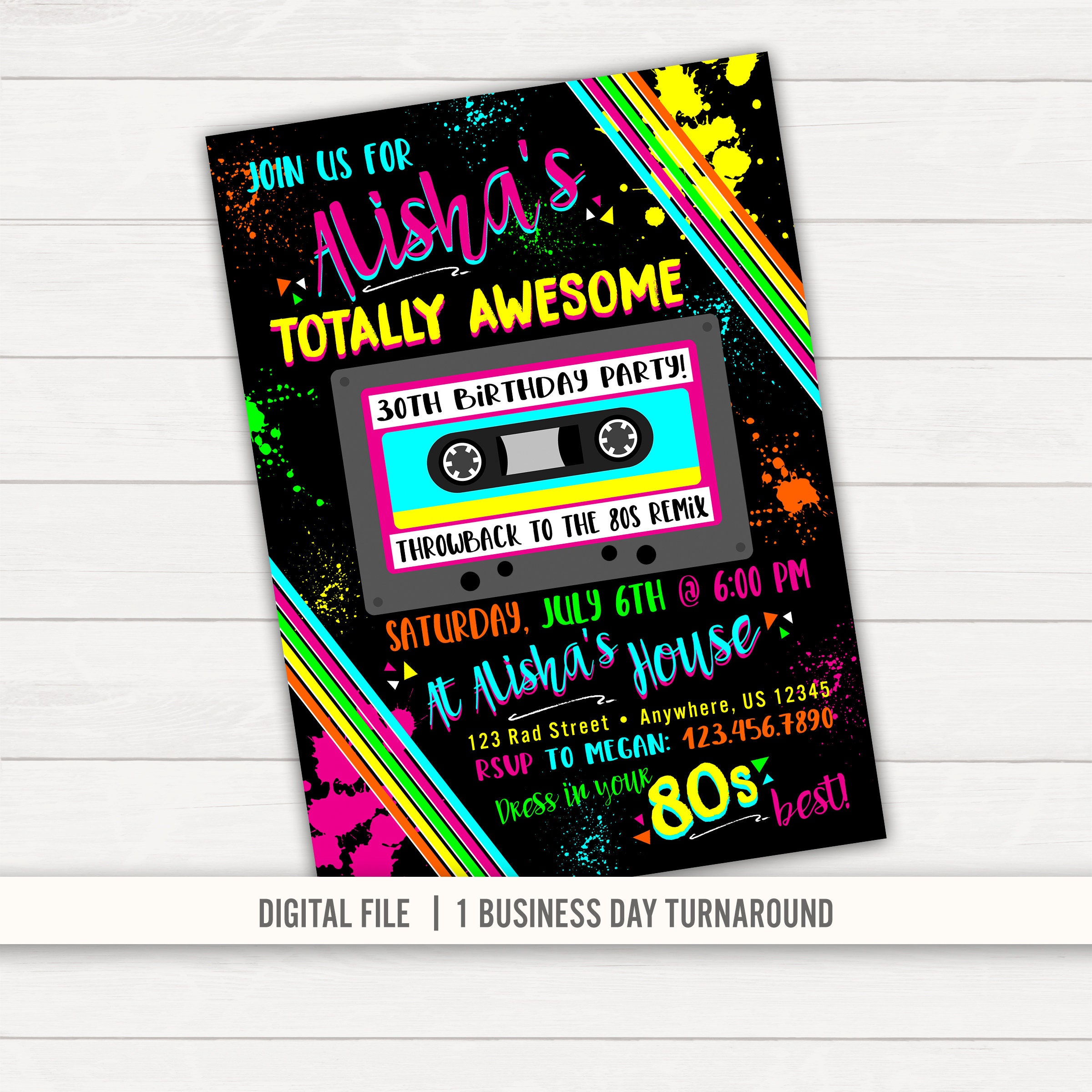 80s Birthday Invitation 80s Party Invitation 80s Invitation Etsy
