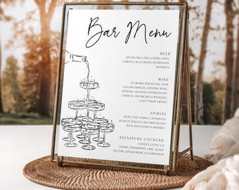 Bar Menu, Wedding Champagne Tower Template - Editable Digital Download, Printable Customizable Sign, 8x10