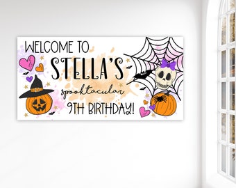 Spooky Birthday Banner, Ghost Birthday, Witch  Halloween Birthday Party, Girly Halloween, Vinyl Banner Printable, Edit Through Templett
