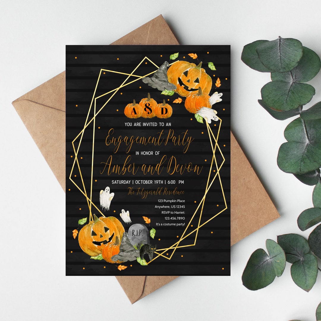 Halloween Engagement Party Invitation Pumpkin Invitation Halloween