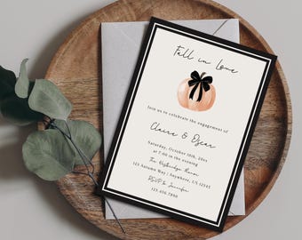 Fall in love, halloween engagement party invitation, pumpkin theme, minimalstic