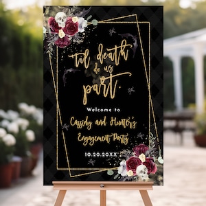 Death Do Us Part Halloween Engagement Party Welcome Sign Skeleton Welcome Sign Wedding Sign Edit Through Templett