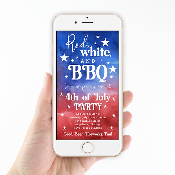 4th of July Party Invitation, Text Message Invitation, Red White and BBQ, 4th of July Invitation, Editable File, Text Invitation, Instant