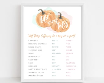 Pumpkin Gender Reveal, Old wives Takes, Little Pumpkin, Baby Reveal, Games, Editable Sign,  Banner Poster Editable Through Templett