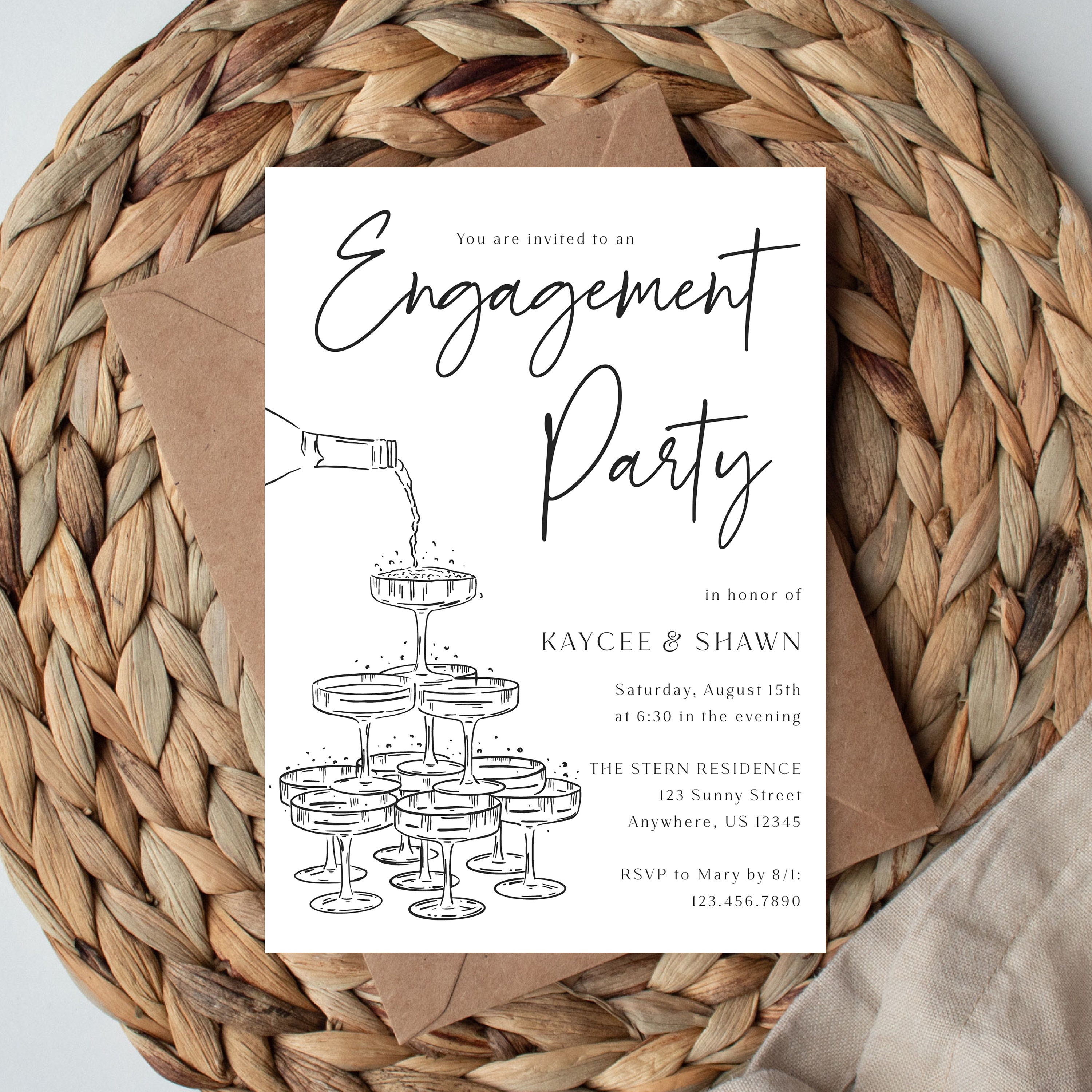 Champagne Tower Invitation · Engagement Party Invite · Editable Template · Modern Champagne Theme · Printable · Instant Download