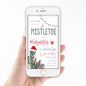 Mistletoe and Margaritas Christmas Party Invite Electronic Text Invitation Surprise Electronic Surprise Party Smartphone Invitation Editable