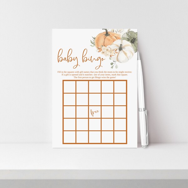 Baby Shower Bingo, Pumpkin Baby Shower, Baby Bingo, Fall Baby Shower, Fall in Love, Editable Template, Instant Download. Templett