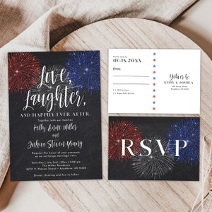 4th of July Wedding Invitation, Fireworks Wedding Invite, Editable Digital File, Instant Download, Patriotic Wedding, RSVP Template