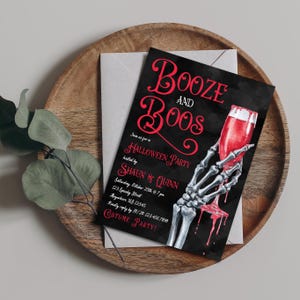 Booze and Boos Halloween Party Invitation, Blood theme, spooky, digital file, 5x7