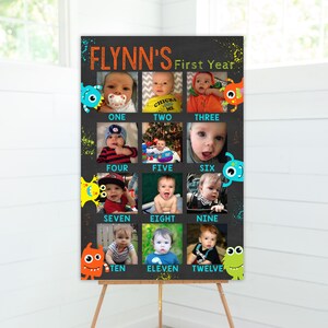 Poster per il primo compleanno di Monster, cartello fotografico, festa dei piccoli mostri, modello modificabile, download immediato, decorazione per il primo compleanno, mostri carini