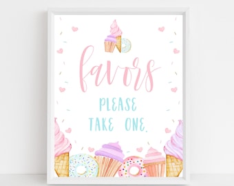 Favors Sign, Sweet Celebration, Two Sweet, Four Ever Sweet, Editable Birthday Sign, Girl Birthday, Cupcake, Donuts, Edit with Templett