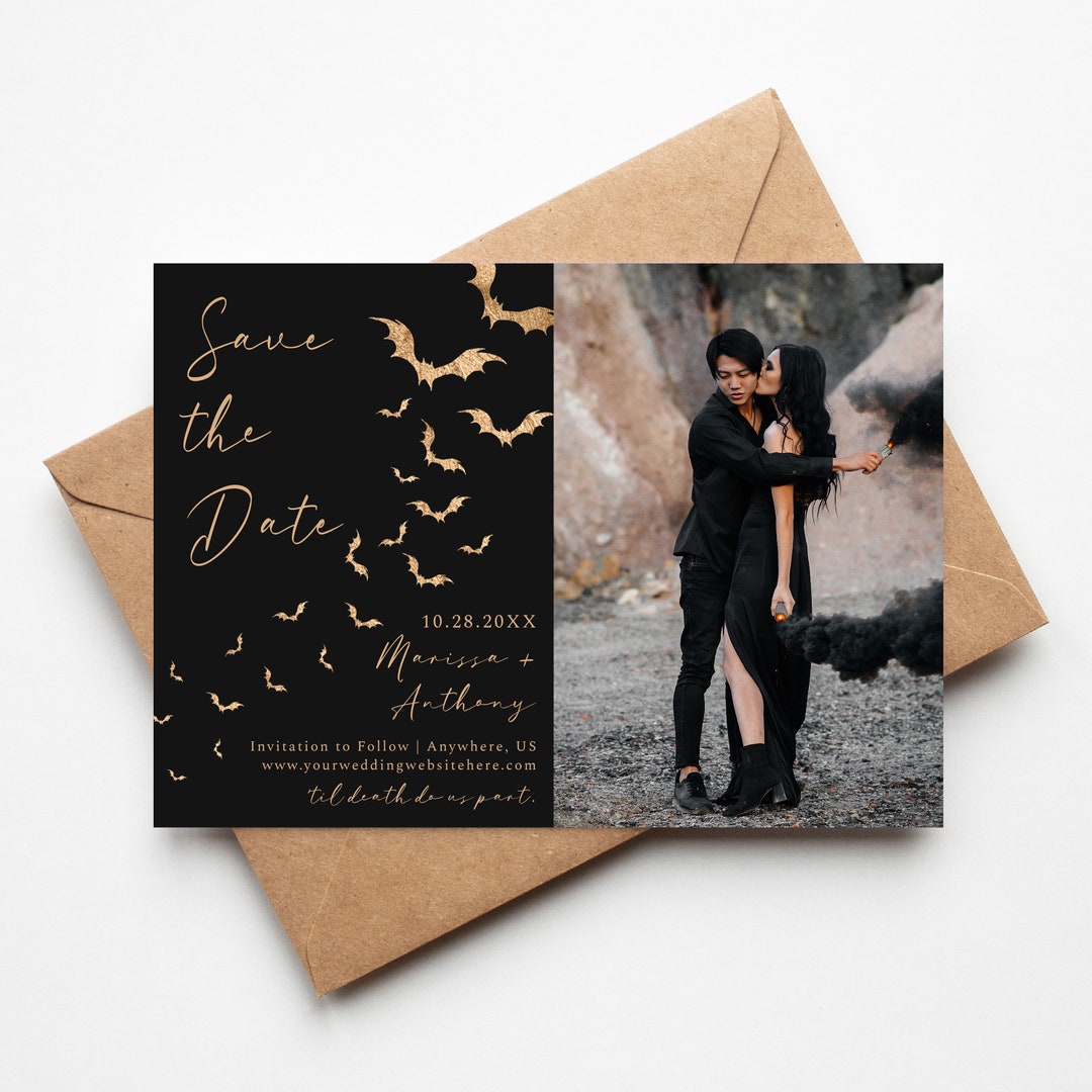 Halloween Save the Date, Til Death Do Us Part, Gothic Wedding, Bats ...