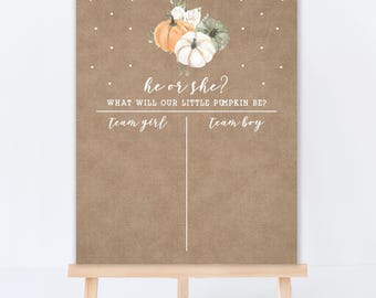 Pumpkin Baby Gender Reveal Voting Sign, Rustic Burlap Style (Digital Template)