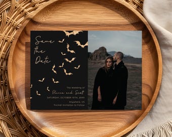 Save The Date, Gothic Halloween Editable Template | Digital File | 5x7 Invitation, Bats, Til Death Do Us Part