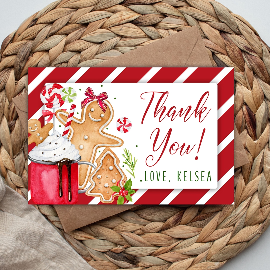 Christmas Thank You Card,christmas Birthday, Christmas Party, Thank You