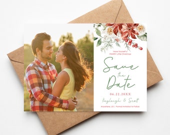 Christmas Save the Date, Marry Little Christmas, Festive, Marry and Bright, Editable Save The Date, Instant Download, Editable Template