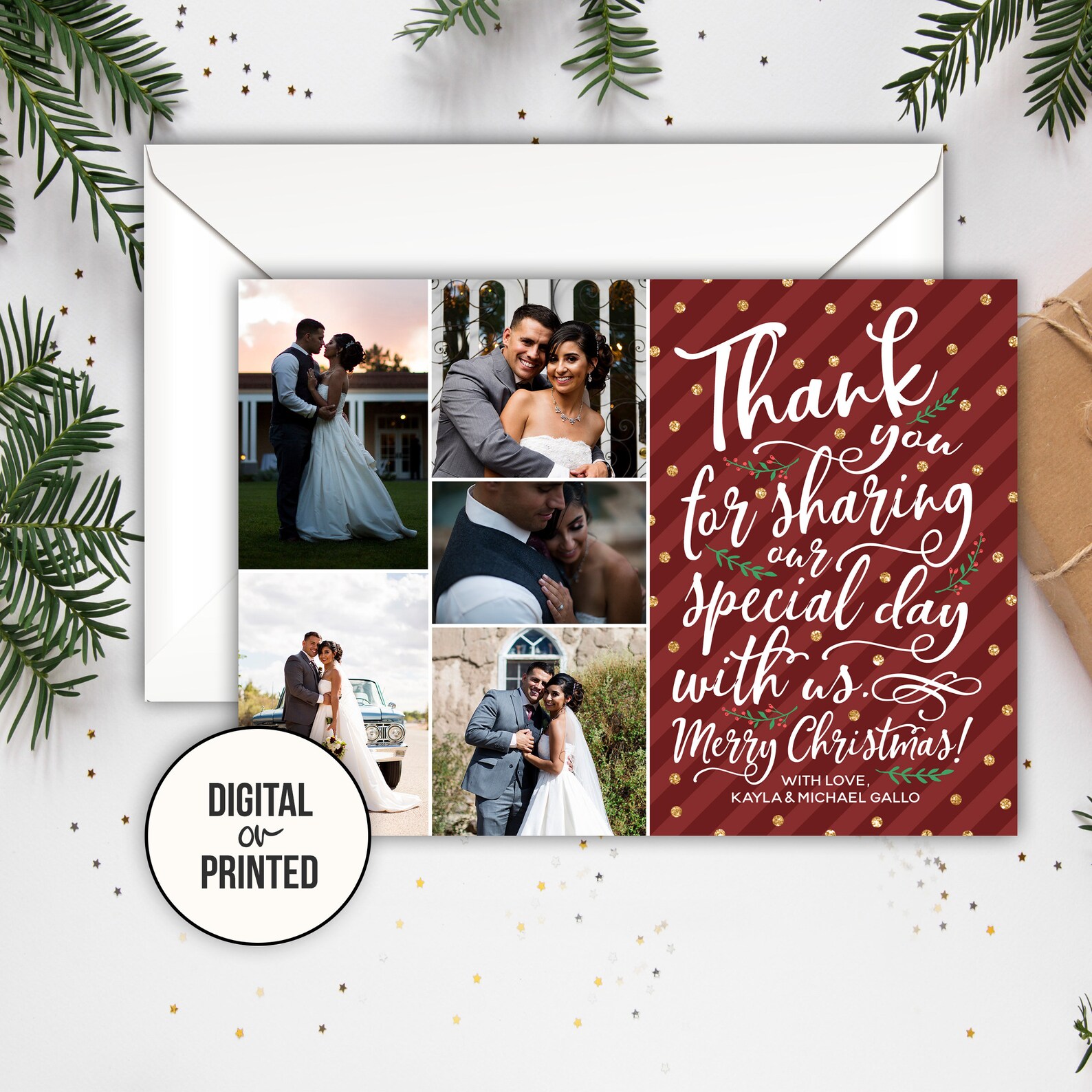 Christmas Wedding Thank You Card Printable or Printed Thank | Etsy