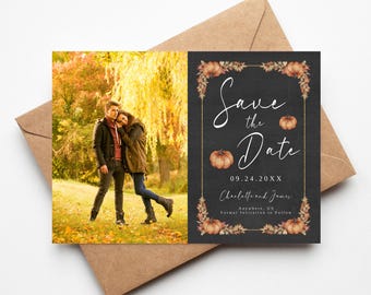Pumpkin Save the Date Card - Fall Wedding - Digital or Printed