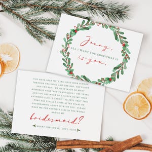 Brautjungfer Vorschlag Karte, sei meine Brautjungfer, Brautparty Karten, Brautjungfer Weihnachtskarte, bearbeitbare Vorlage, sofortiger Download, Templett