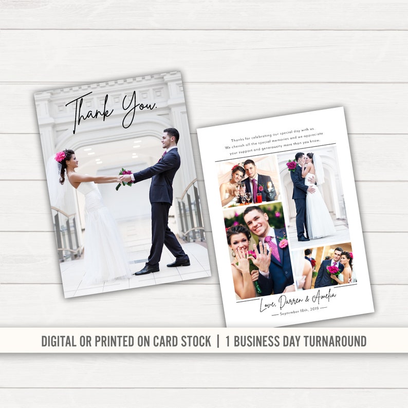 Wedding Thank You Card Wedding Photo Thank You Photo Collage Double Sided Printed Black and White Thank You Card Wedding Photos Newlywed