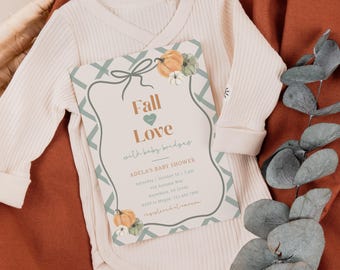 Digital Invite, Rustic Plaid Baby Shower Invitation - Sage Beige Autumn | Editable 5x7 Template